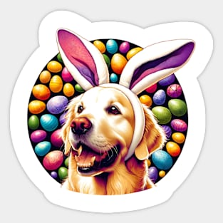 Golden Retriever Welcomes Easter with Bunny Ears Sticker